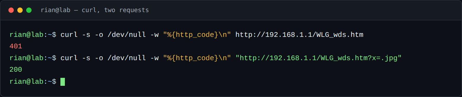 HTTP response comparison from the supplied lab capture.